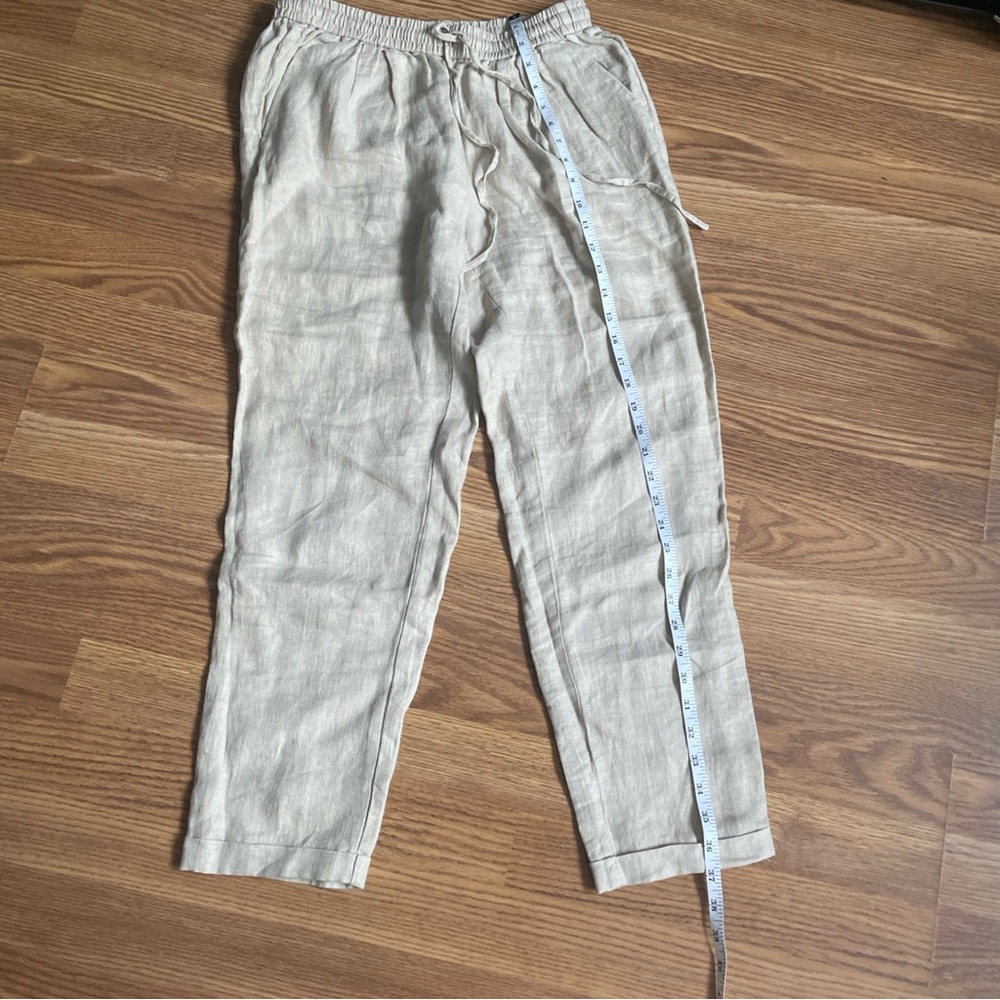 J‎ Crew Linen Pants Taupe Pull On Casual Cropped Cuffed Leg Size 4 - Picture 3 of 9
